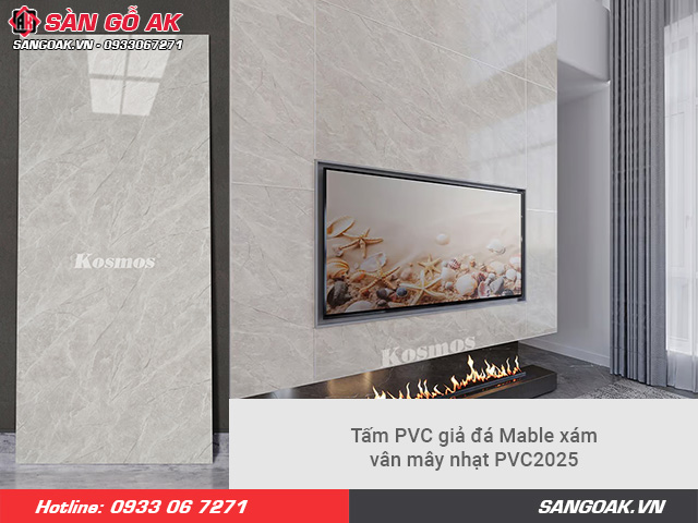 Mẫu tấm ốp PVC giả đá Marble Xám vân mây nhạt nhẹ nhàng