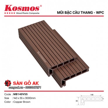 Mũi bậc cầu thang gỗ nhựa Kosmos MB140V55 Copper Brown