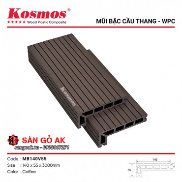 Mũi bậc cầu thang gỗ nhựa Kosmos MB140V55 Coffee