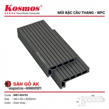 Mũi bậc cầu thang gỗ nhựa Kosmos MB140V55 Dark Grey