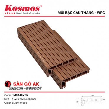 Mũi bậc cầu thang gỗ nhựa Kosmos MB140V55 Light Wood