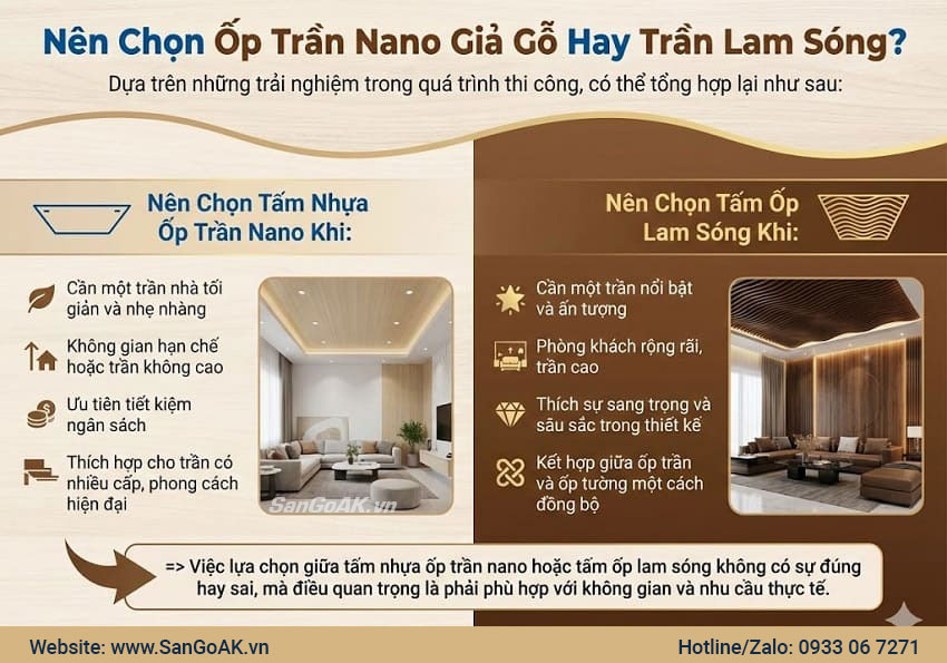 Nên Chọn Ốp Trần Nano Giả Gỗ Hay Trần Lam Sóng?