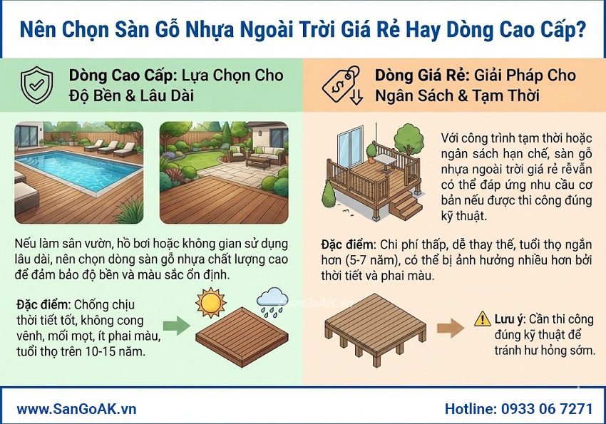 Nên Chọn Sàn Gỗ Nhựa Ngoài Trời Giá Rẻ Hay Dòng Cao Cấp?
