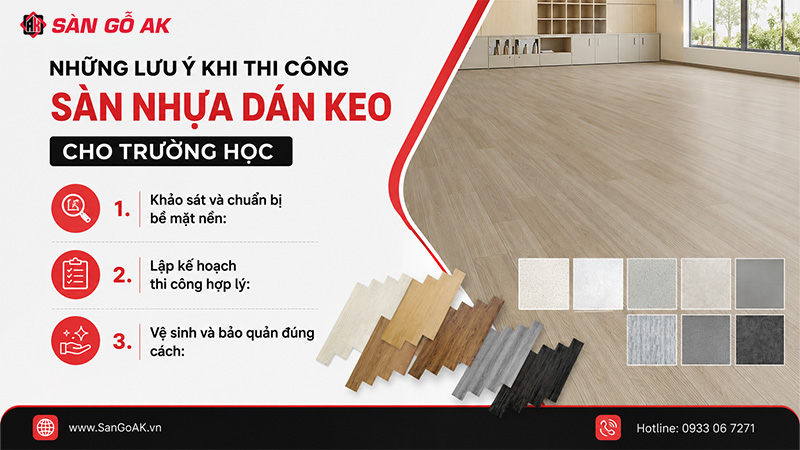 Lưu ý khi thi công sàn nhựa dán keo cho trường học 