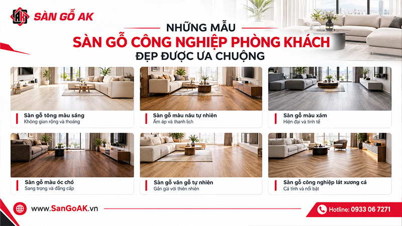 Những Mẫu Sàn Gỗ Công Nghiệp Phòng Khách Đẹp Được Ưa Chuộng