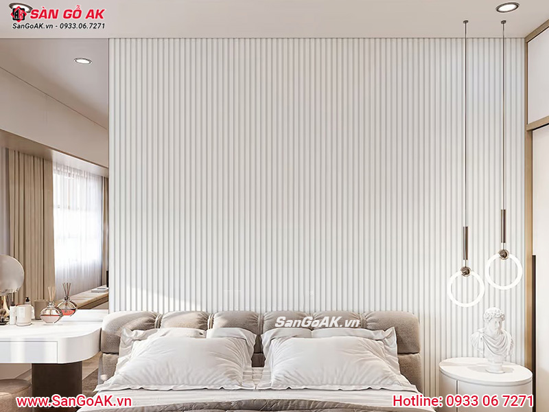Ốp tường phòng ngủ sang trọng với lam sóng màu trắng