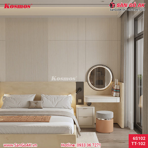 Công trình lam sóng than tre vân gỗ vàng kem 6S102 ốp tường phòng ngủ