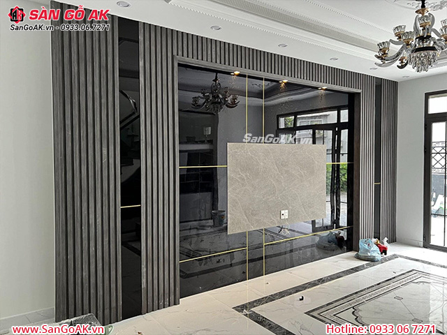 Công trình ốp tường sang trọng với lam sóng xám xi măng