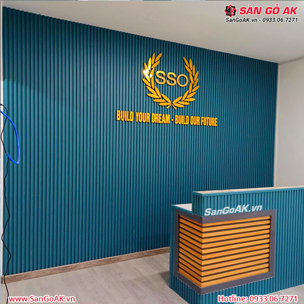 Trang trí quầy lễ tân với lam sóng màu xanh dương