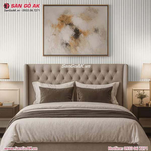 Ốp vách đầu giường phòng ngủ sang trọng với lam 5 sóng màu trắng