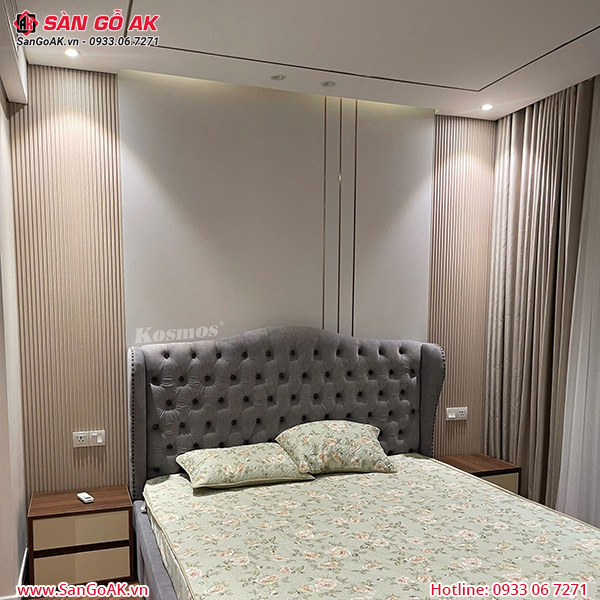 Ốp vách đầu giường phòng ngủ bằng lam sóng than tre