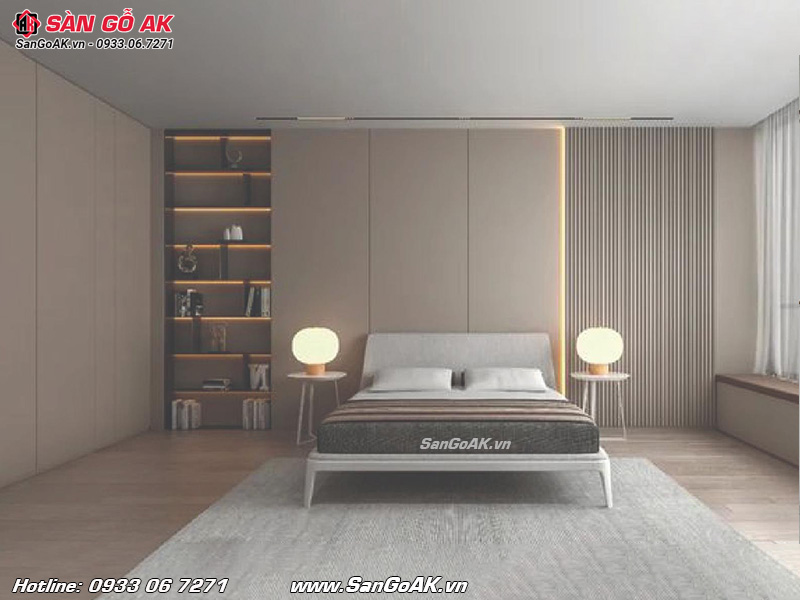  Trang trí vách đầu giường phòng ngủ với tấm ốp Nano vân vải