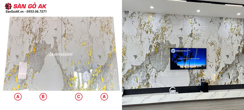 Ốp vách tivi bằng bộ than tre Pandora ABCA dát vàng TT-840
