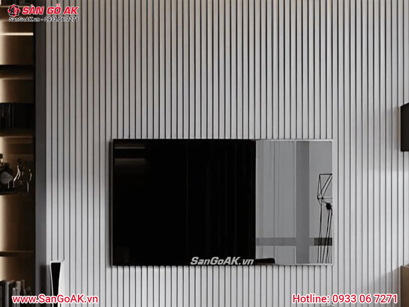 Ốp vách tivi phòng khách sang trọng với lam sóng PS sọc