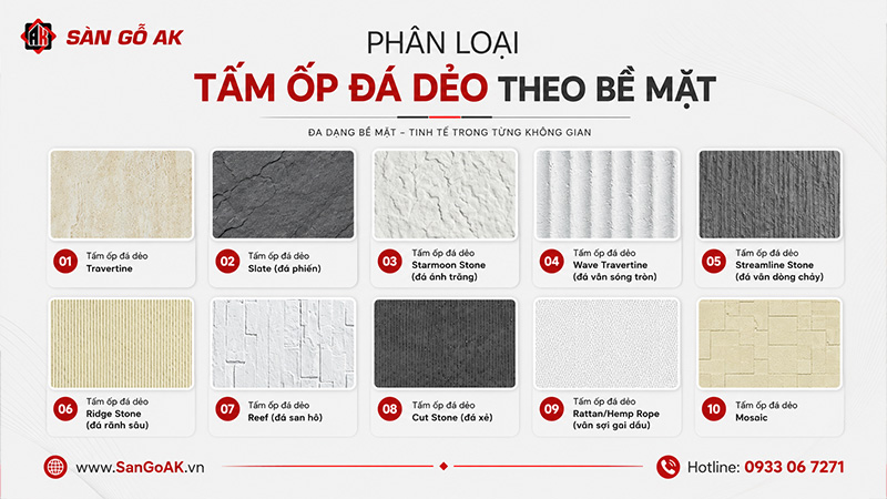 Phân loại tấm đá dẻo theo bề mặt