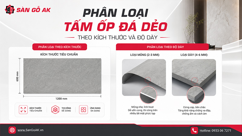 Phân loại tấm đá dẻo theo kích thước và độ dày