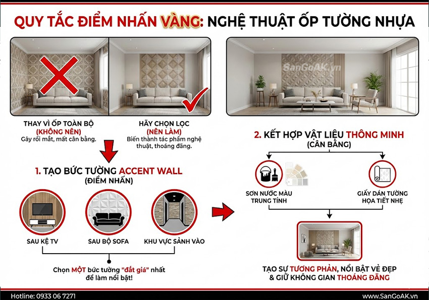 Quy tắc điểm nhấn vàng là nghệ thuật trong trang trí nội thất với tấm ốp nhựa