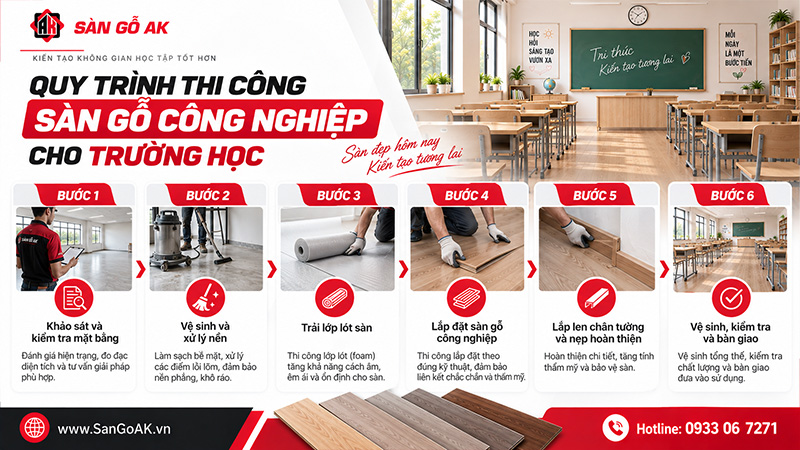Quy Trình Thi Công Sàn Gỗ Công Nghiệp Cho Trường Học