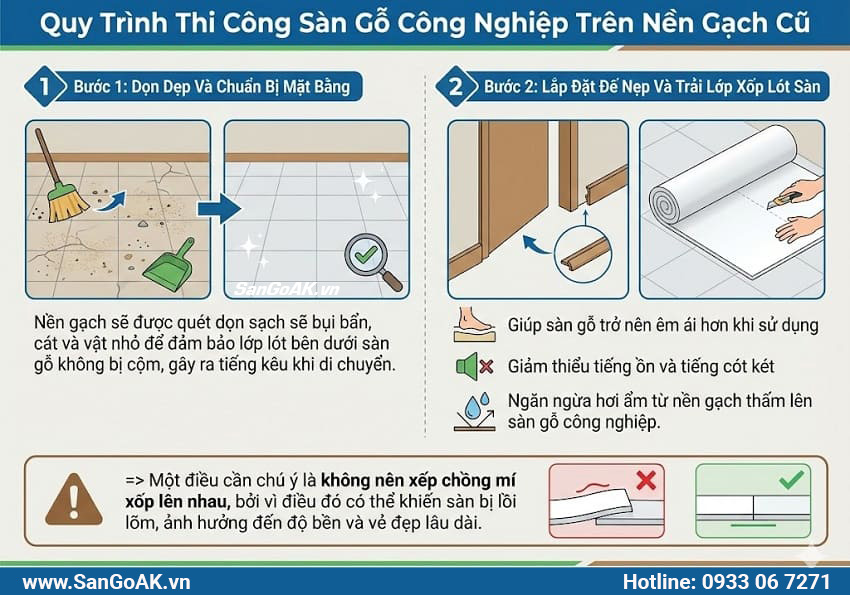 Quy trình thi công sàn gỗ công nghiệp trên nền gạch cũ