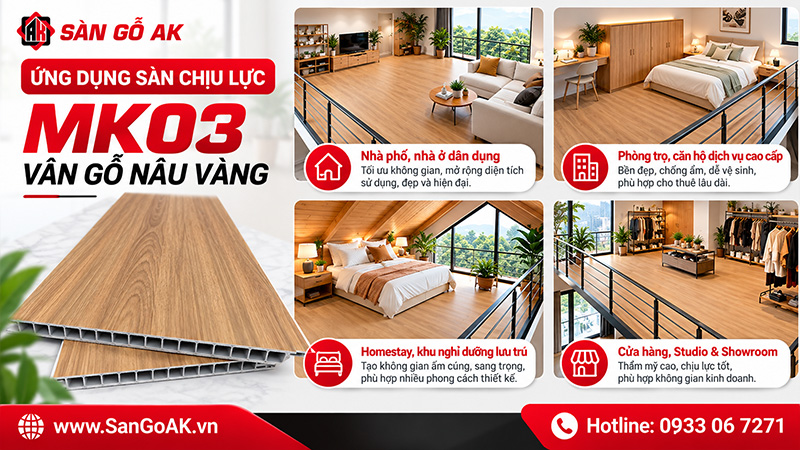 MK03 – Nâu vàng vân gỗ có thể ứng dụng làm gác lửng hoặc gác xép cho nhà ở hoặc nhà cho thuê