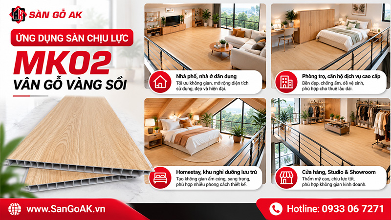 MK02 – Vàng sồi vân gỗ có thể ứng dụng làm gác lửng hoặc gác xép cho nhà ở hoặc nhà cho thuê