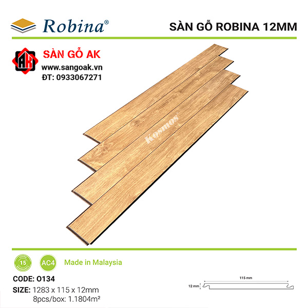 Sàn gỗ công nghiệp Malaysia Robina dày 12mm O134