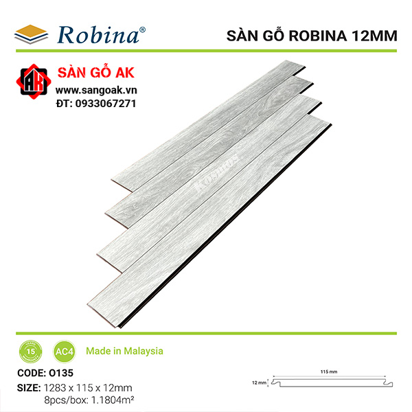 Sàn gỗ công nghiệp Malaysia Robina dày 12mm O135