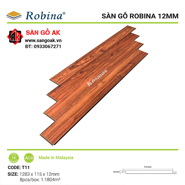 Sàn gỗ công nghiệp Malaysia Robina dày 12mm T11