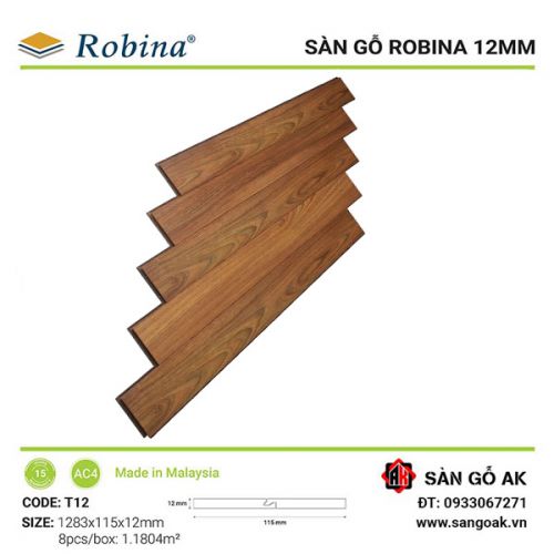 Sàn Gỗ Công Nghiệp Malaysia Robina 12mm T12 Bản Nhỏ