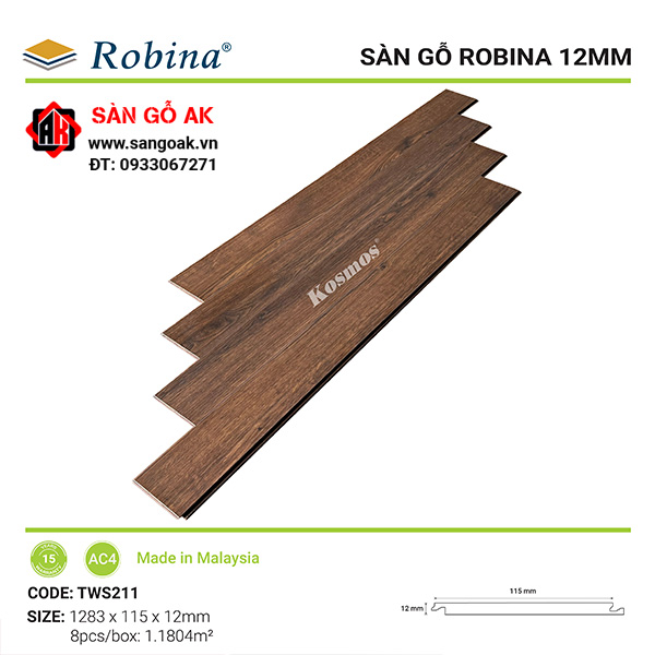 Sàn gỗ công nghiệp Malaysia Robina dày 12mm TWS211