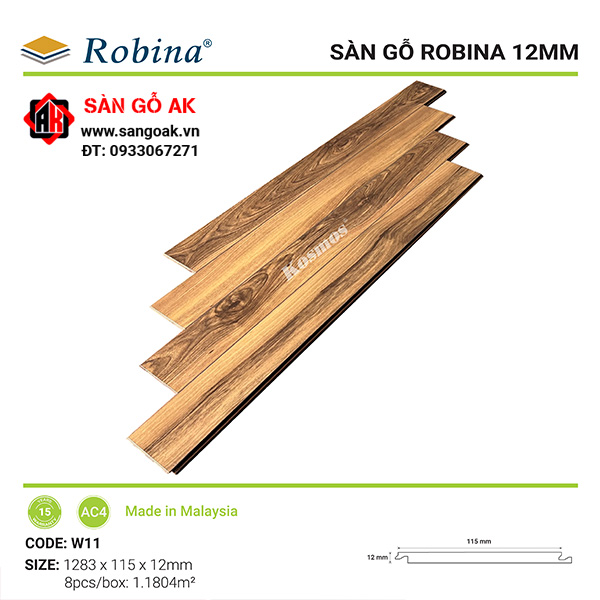 Sàn gỗ công nghiệp Malaysia Robina dày 12mm W11