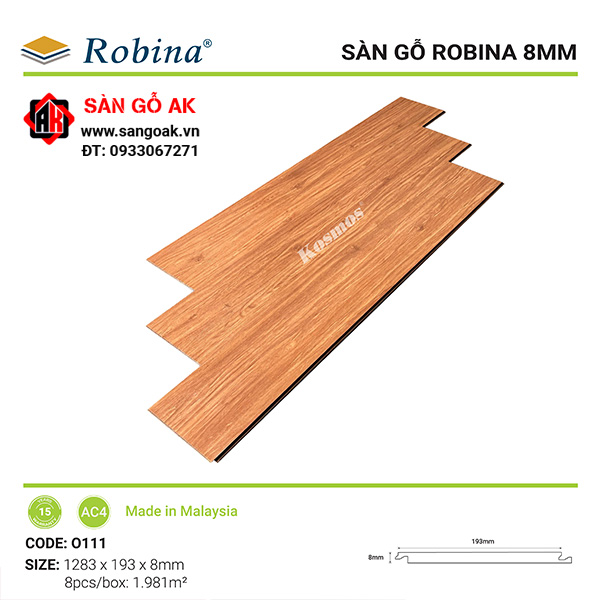 Sàn gỗ công nghiệp Malaysia Robina dày 8mm O111