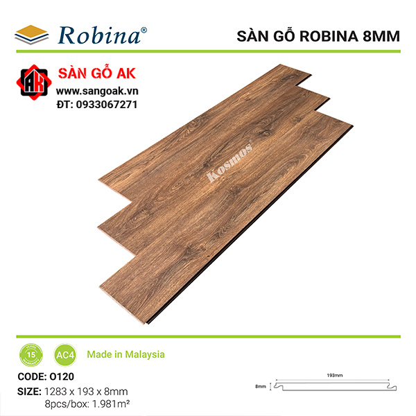 Sàn gỗ công nghiệp Malaysia Robina dày 8mm O120