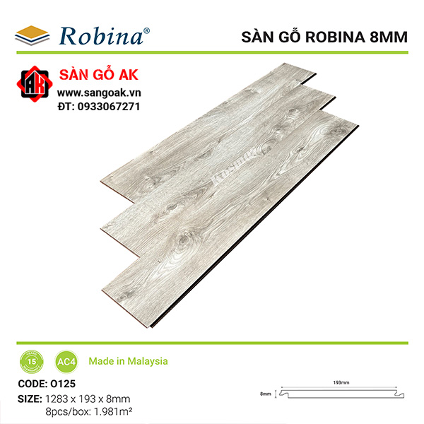 Sàn gỗ công nghiệp Malaysia Robina dày 8mm O125