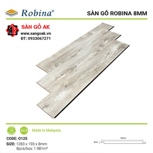 Sàn Gỗ Công Nghiệp Malaysia Robina 8mm O125 Bản Lớn
