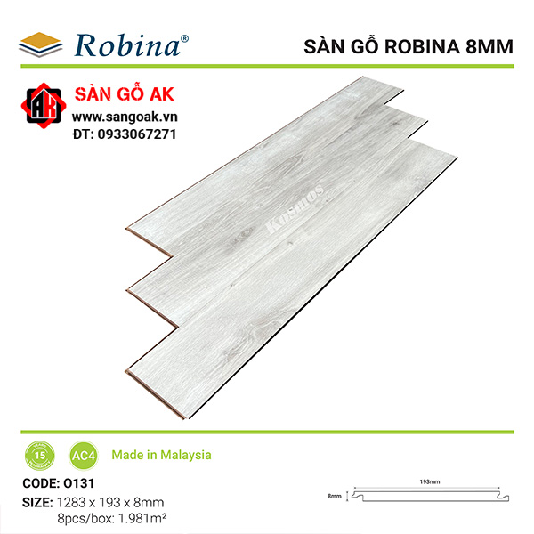 Sàn gỗ công nghiệp Malaysia Robina dày 8mm O131