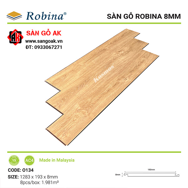 Sàn gỗ công nghiệp Malaysia Robina dày 8mm O134