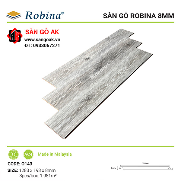 Sàn gỗ công nghiệp Malaysia Robina dày 8mm O143
