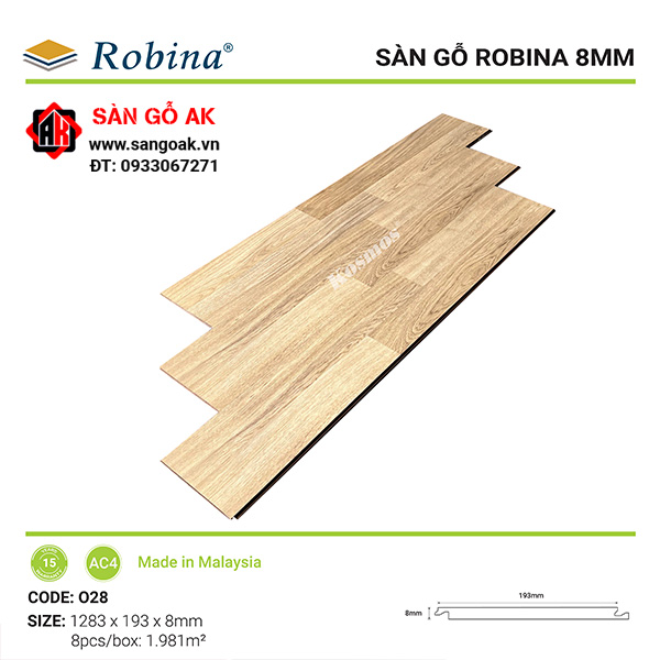 Sàn gỗ công nghiệp Malaysia Robina dày 8mm O28