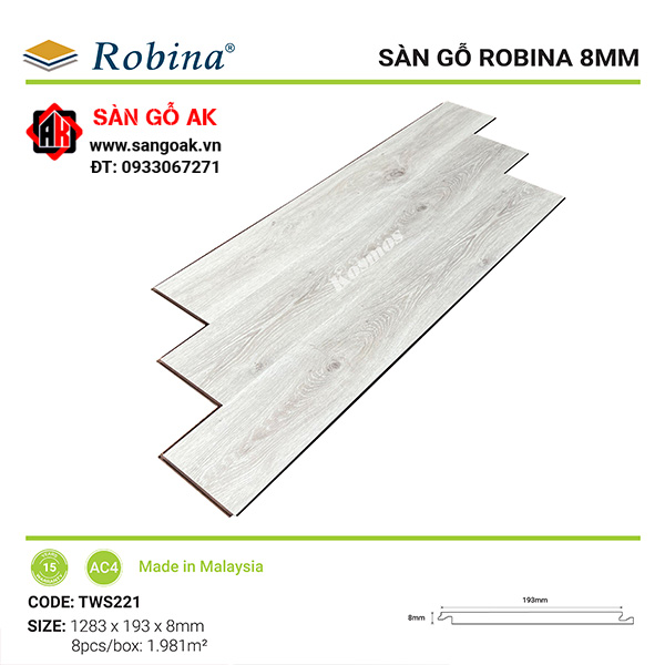 Sàn gỗ công nghiệp Malaysia Robina dày 8mm TWS221