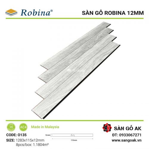 Sàn Gỗ Công Nghiệp Malaysia Robina 12mm O135 Bản Nhỏ