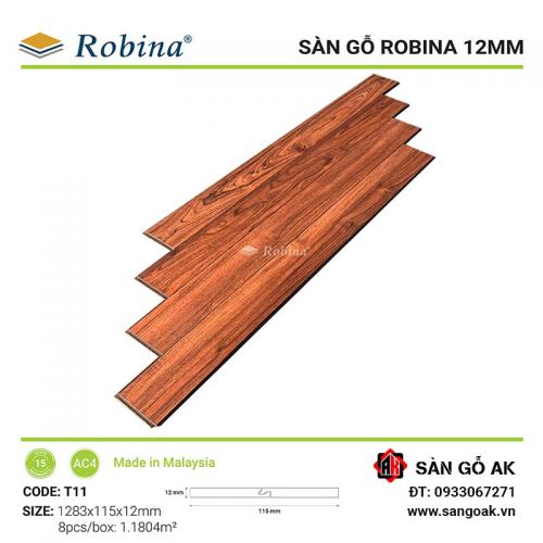 Sàn Gỗ Công Nghiệp Malaysia Robina 12mm T11 Bản Nhỏ