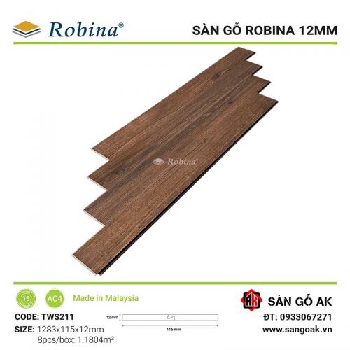 Sàn Gỗ Công Nghiệp Malaysia Robina 12mm TWS211 Bản Nhỏ