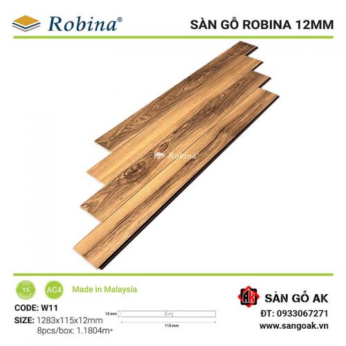 Sàn Gỗ Công Nghiệp Malaysia Robina 12mm W11 Bản Nhỏ