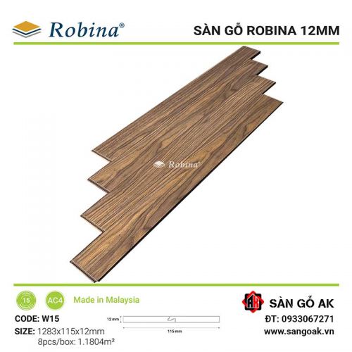 Sàn Gỗ Công Nghiệp Malaysia Robina 12mm W15 Bản Nhỏ