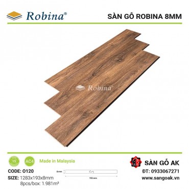 Sàn Gỗ Công Nghiệp Malaysia Robina 8mm O120 Bản Lớn