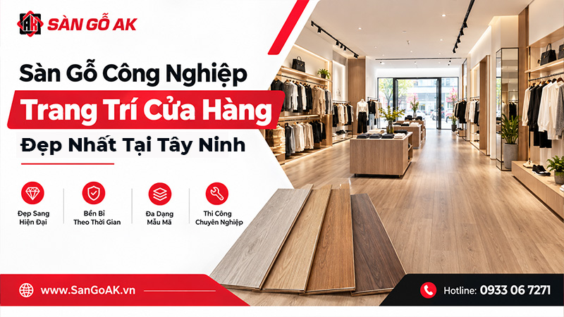 Sàn gỗ công nghiệp trang trí cửa hàng đẹp, hiện đại tại Tây Ninh