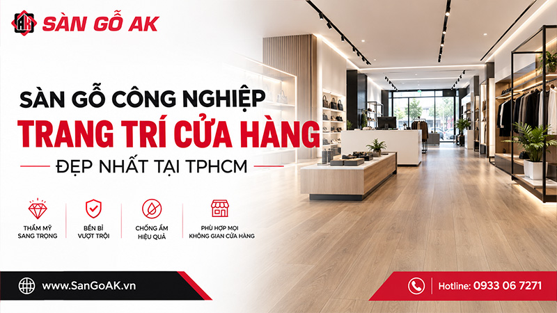 Sàn gỗ công nghiệp trang trí cửa hàng đẹp và sang trọng tại TPHCM