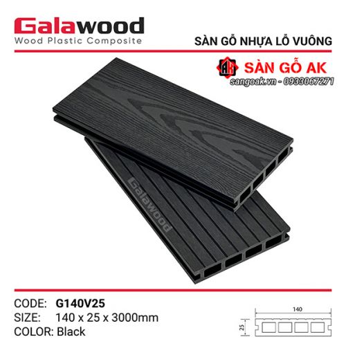 Sàn gỗ nhựa ngoài trời Galawood lỗ vuông G140V25 Black