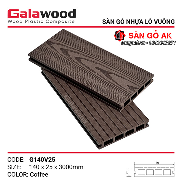 Sàn gỗ nhựa ngoài trời Galawood G140V25 Coffee chống mối, chống nước tốt